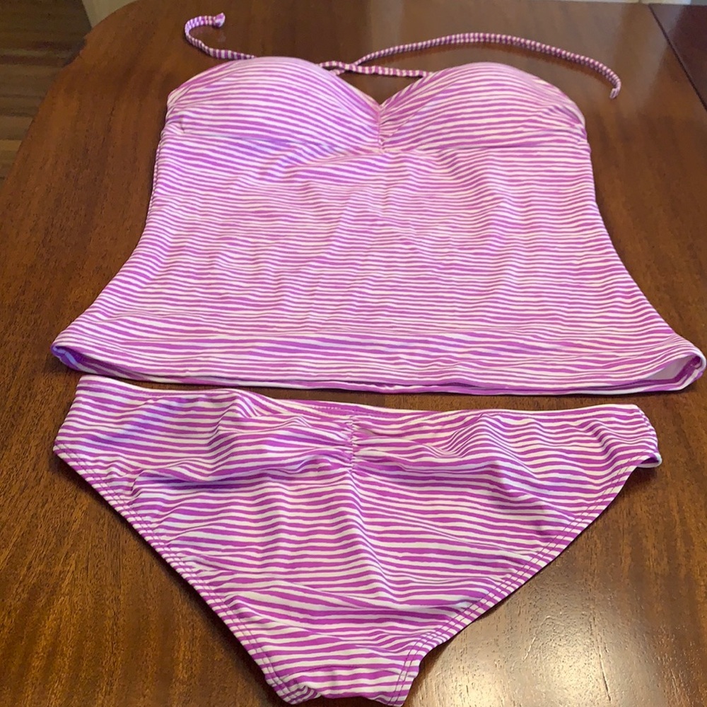 Old Navy Tankini Set, lavender and white stripe